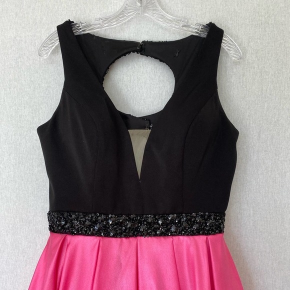 Formal Ballgown Prom Dress Pink Satin Black Beading Cut Out Size 12 Splash - Picture 10 of 11
